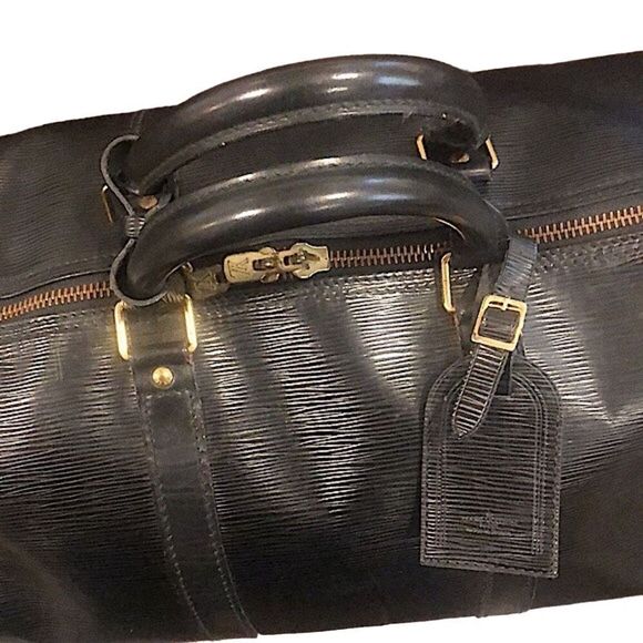 LOUIS VUITTON LV 50 Black Epi KeepAll Boston Weekend Travel Bag Duffle VI8911 - Picture 16 of 17